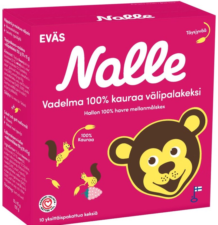 Leipomotuotteet Kespro | Nalle 10X15G Vadelma Valipalakeksi 100% Kauraa