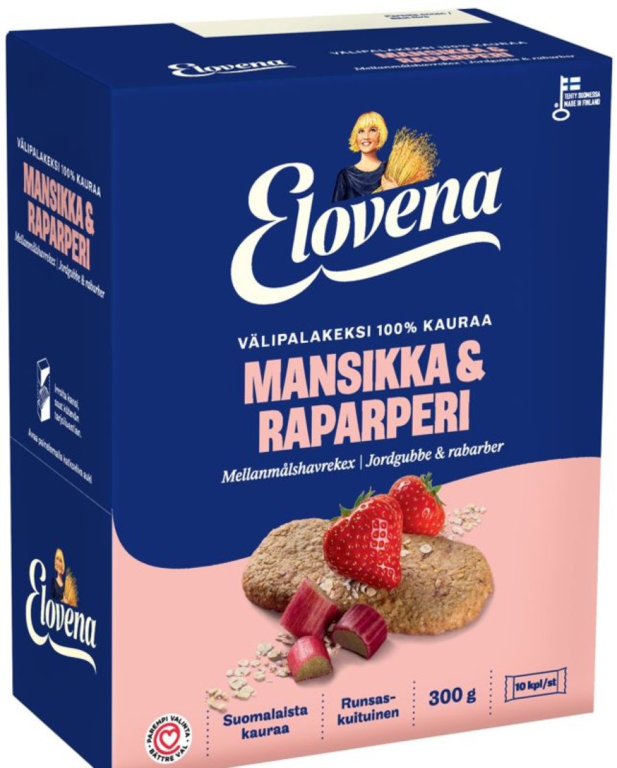 Leipomotuotteet Kespro | Elovena 10X30G Mansikka-Raparperi Taysjyva Valipalakeksi 100% Kauraa