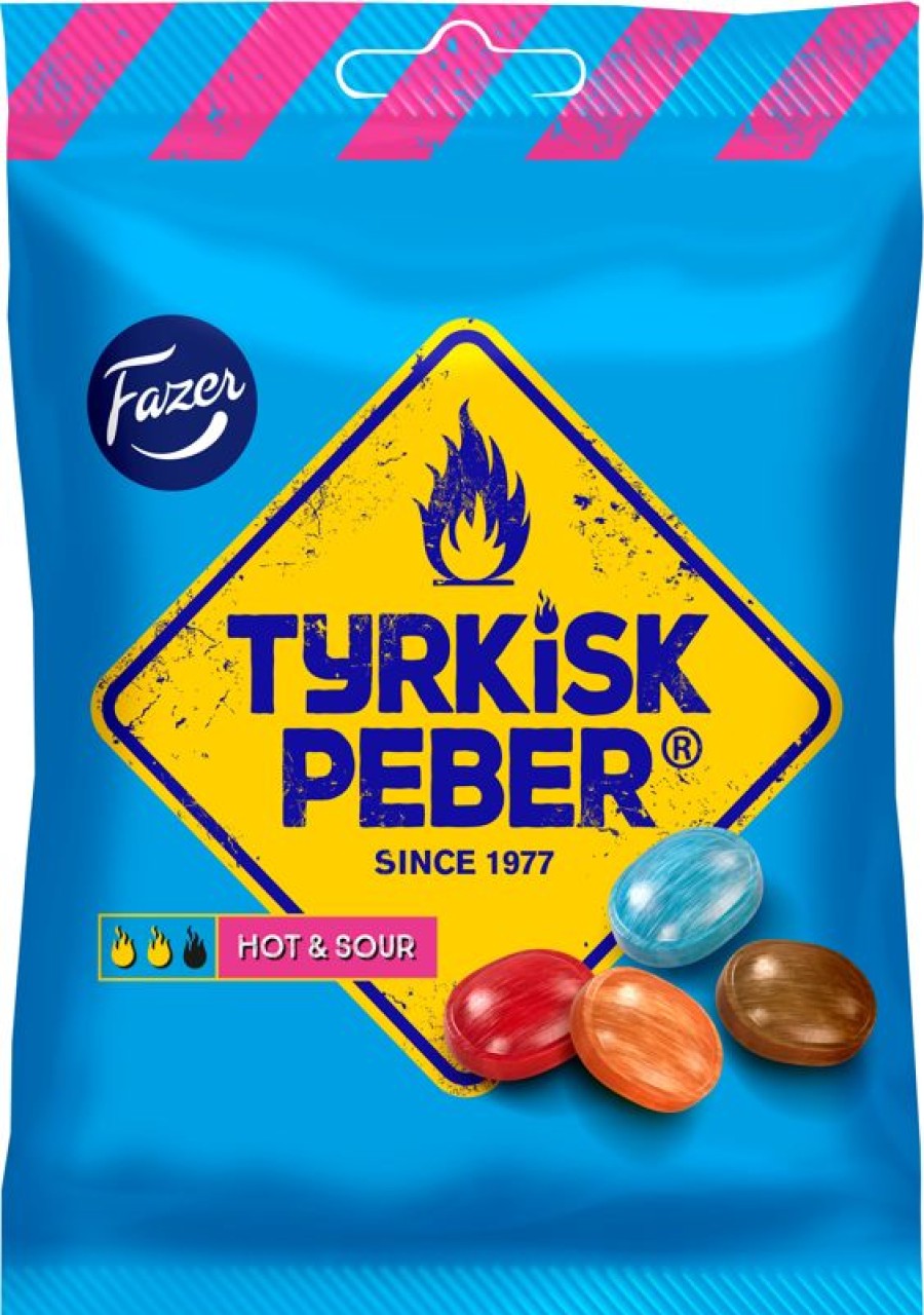 Elintarvikkeet Fazer Makeiset | Fazer Tyrkisk Peber Hot & Sour Salmiakkihedelma Karkkipussi 150G