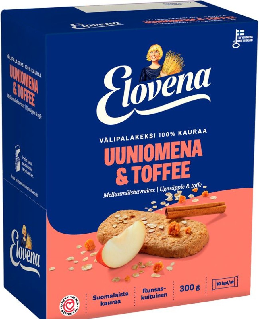 Leipomotuotteet Kespro | Elovena 10X30G Uuniomena-Toffee Valipalakeksi 100% Kauraa