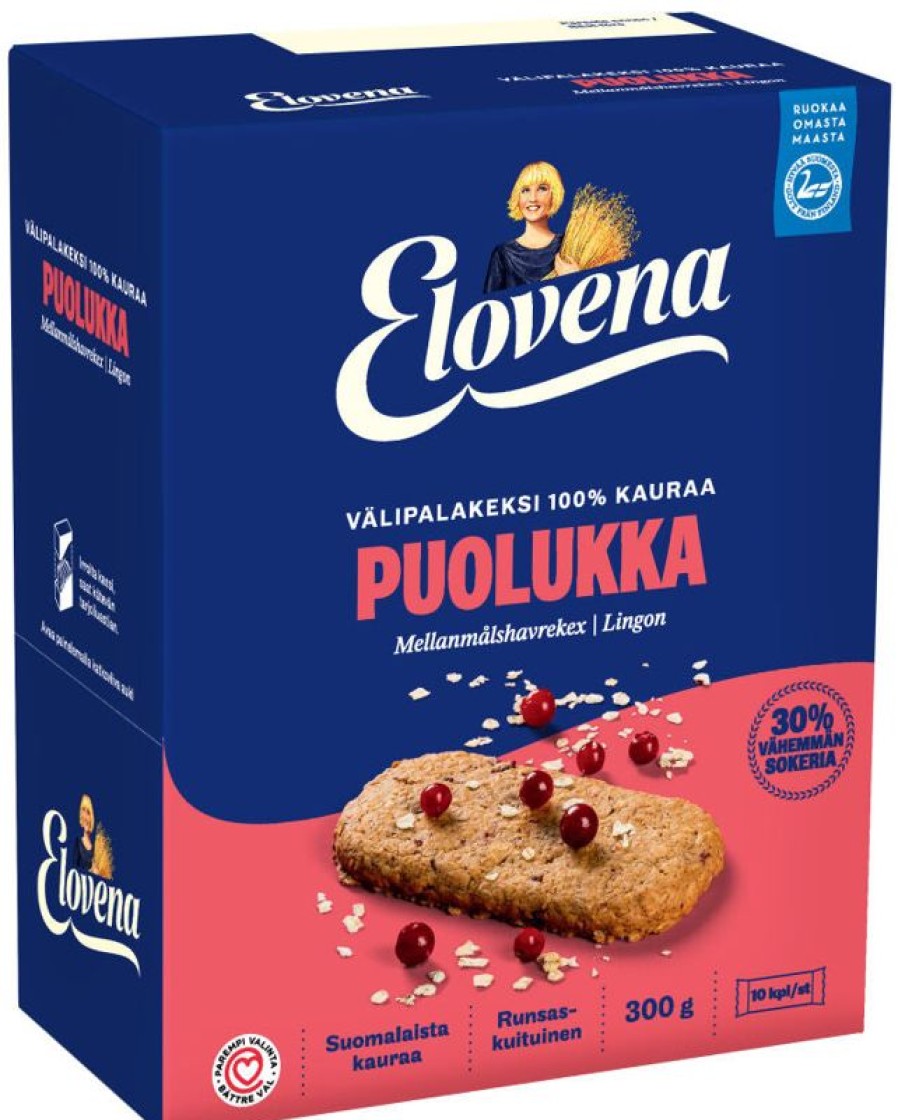 Leipomotuotteet Kespro | Elovena 10X30G Kaura-Puolukka Taysjyva Valipalakeksi 100% Kauraa