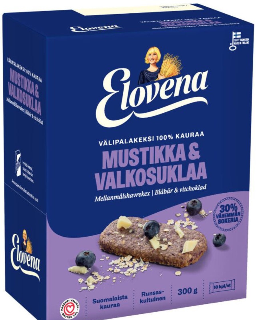 Leipomotuotteet Kespro | Elovena 10X30G Mustikka-Valkosuklaa Taysjyva Valipalakeksi 100% Kauraa