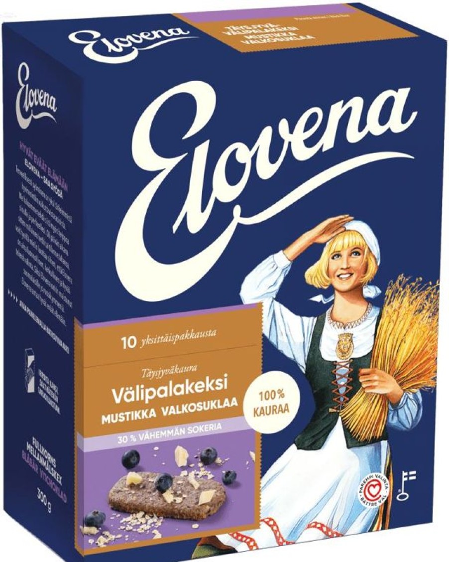 Leipomotuotteet Kespro | Elovena 10X30G Mustikka-Valkosuklaa Taysjyva Valipalakeksi 100% Kauraa