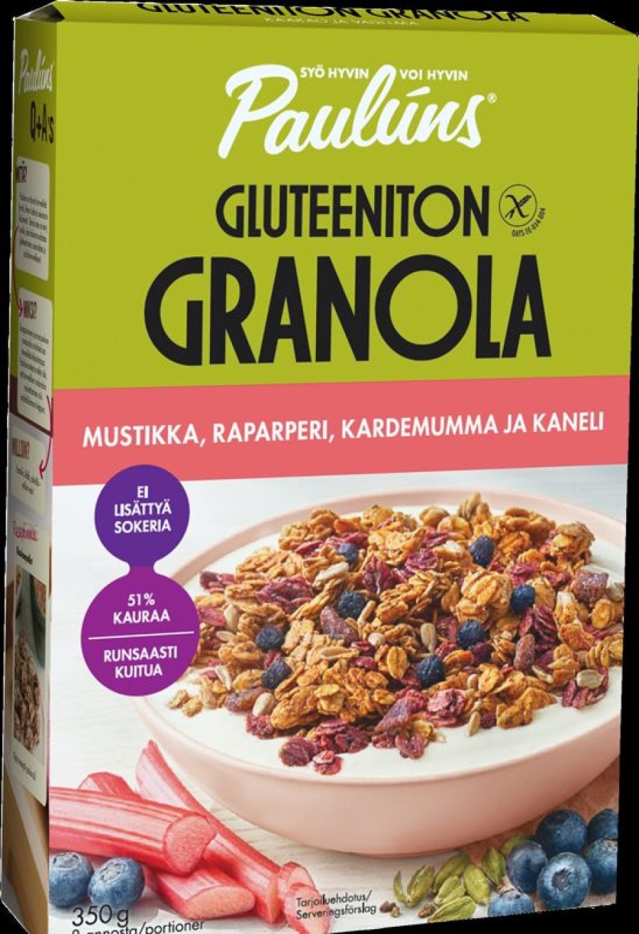 Elintarvikkeet Kespro | Pauluns Gluteeniton Mustikka-Raparperi-Kardemumma-Kaneli Granola Murom