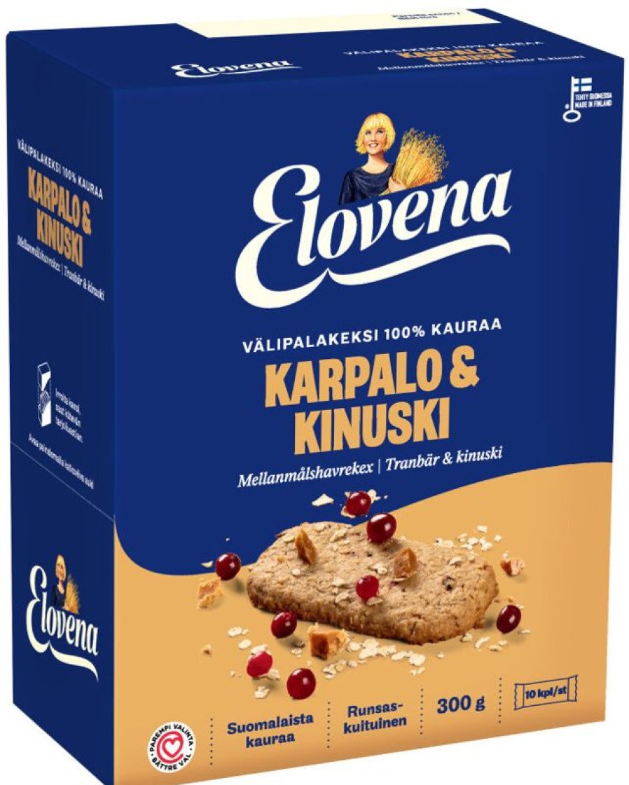 Leipomotuotteet Kespro | Elovena 10X30G Karpalo-Kinuski Taysjyva Valipalakeksi 100% Kauraa